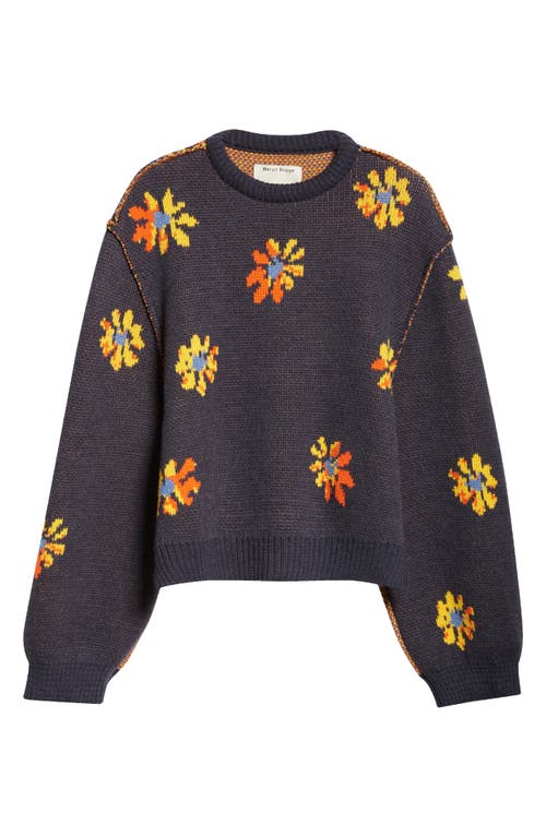 Shop Meryll Rogge Daisy Jacquard Merino Wool Sweater In Navy Yellow