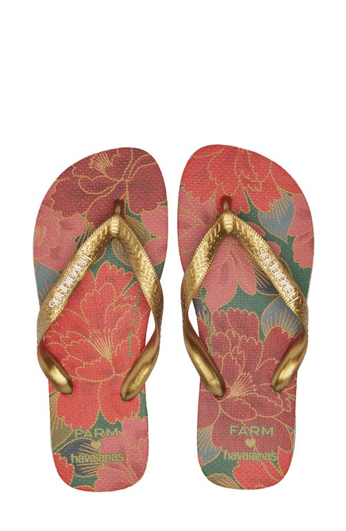 x Farm Rio Parrot Floral Flip Flop in Pantanal Green/Red