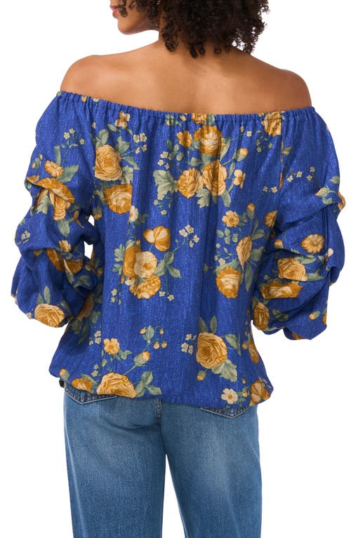 VINCE CAMUTO VINCE CAMUTO FLORAL OFF THE SHOULDER BUBBLE SLEEVE TOP