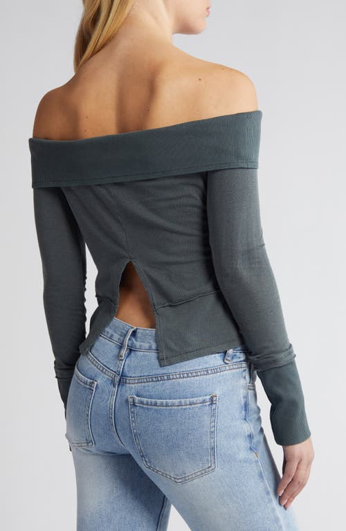 Bdg Urban Outfitters Pollie Off The Shoulder Long Sleeve Top In Dark Turquoise