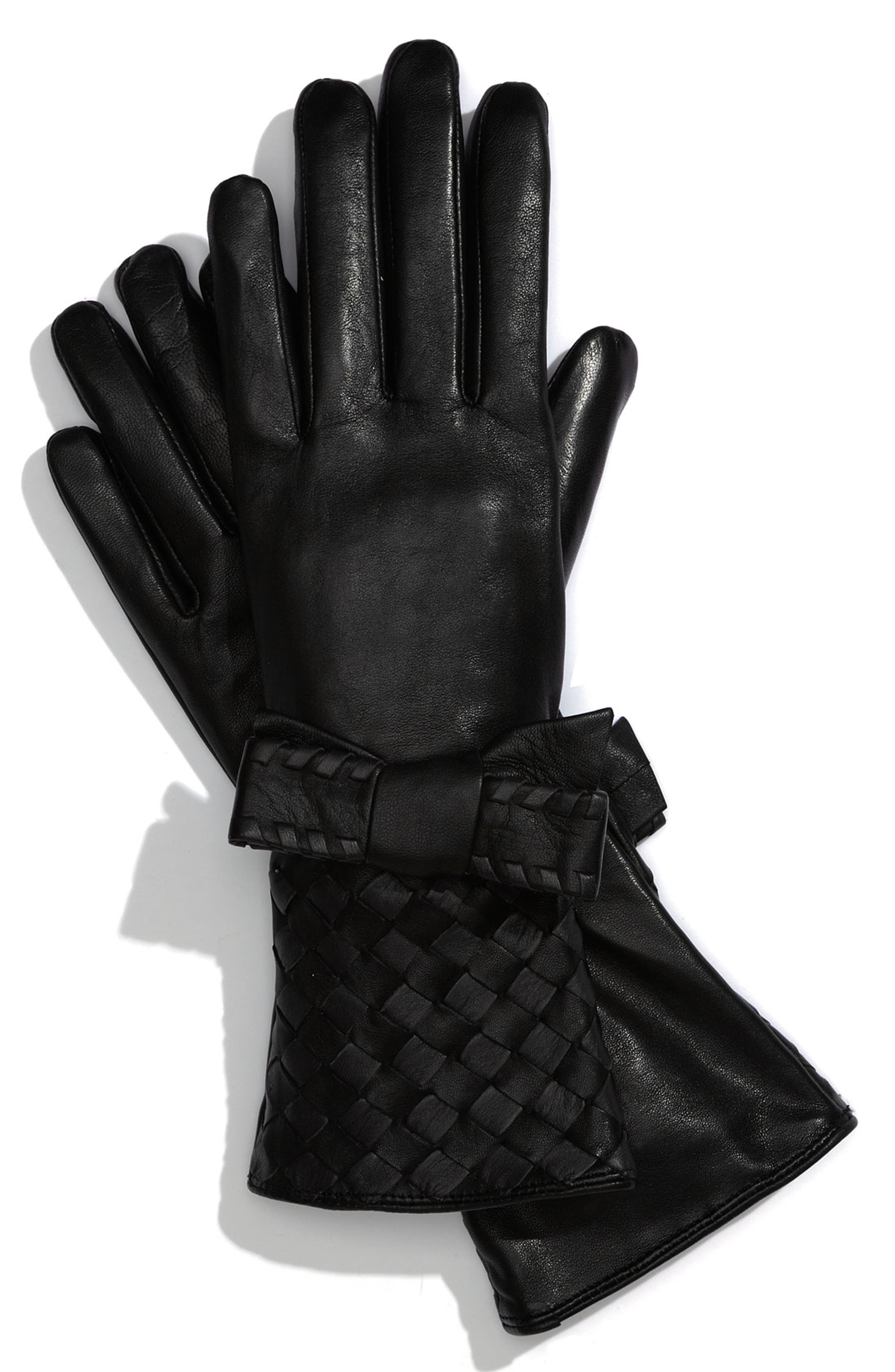 Vince Camuto 'Woven Whipstitch Bow' Leather Gloves | Nordstrom