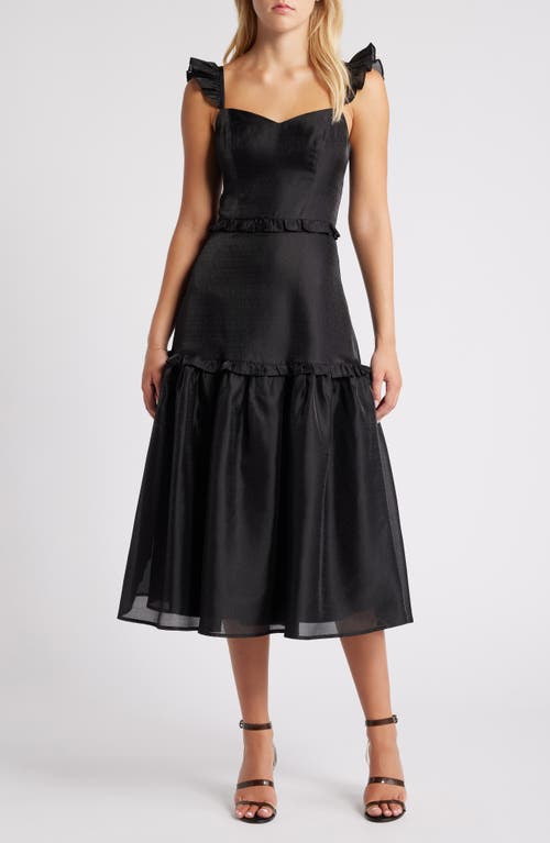 Shop Lulus Effervescent Aesthetic Tiered Cocktail Midi Dress In Black