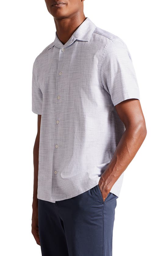 Shop Ted Baker London Short Sleeve Cotton & Cotton Button-up Shirt In Navy