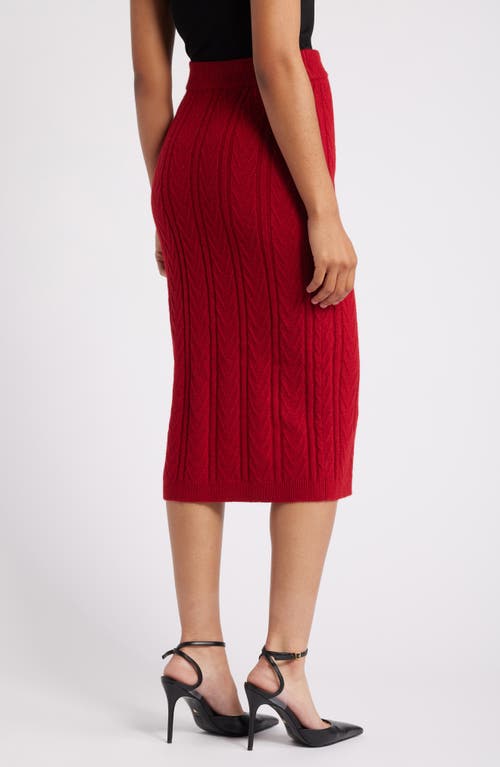 Shop Anne Klein Chevron Stitch Cable Knit Midi Pencil Skirt In Titian Red
