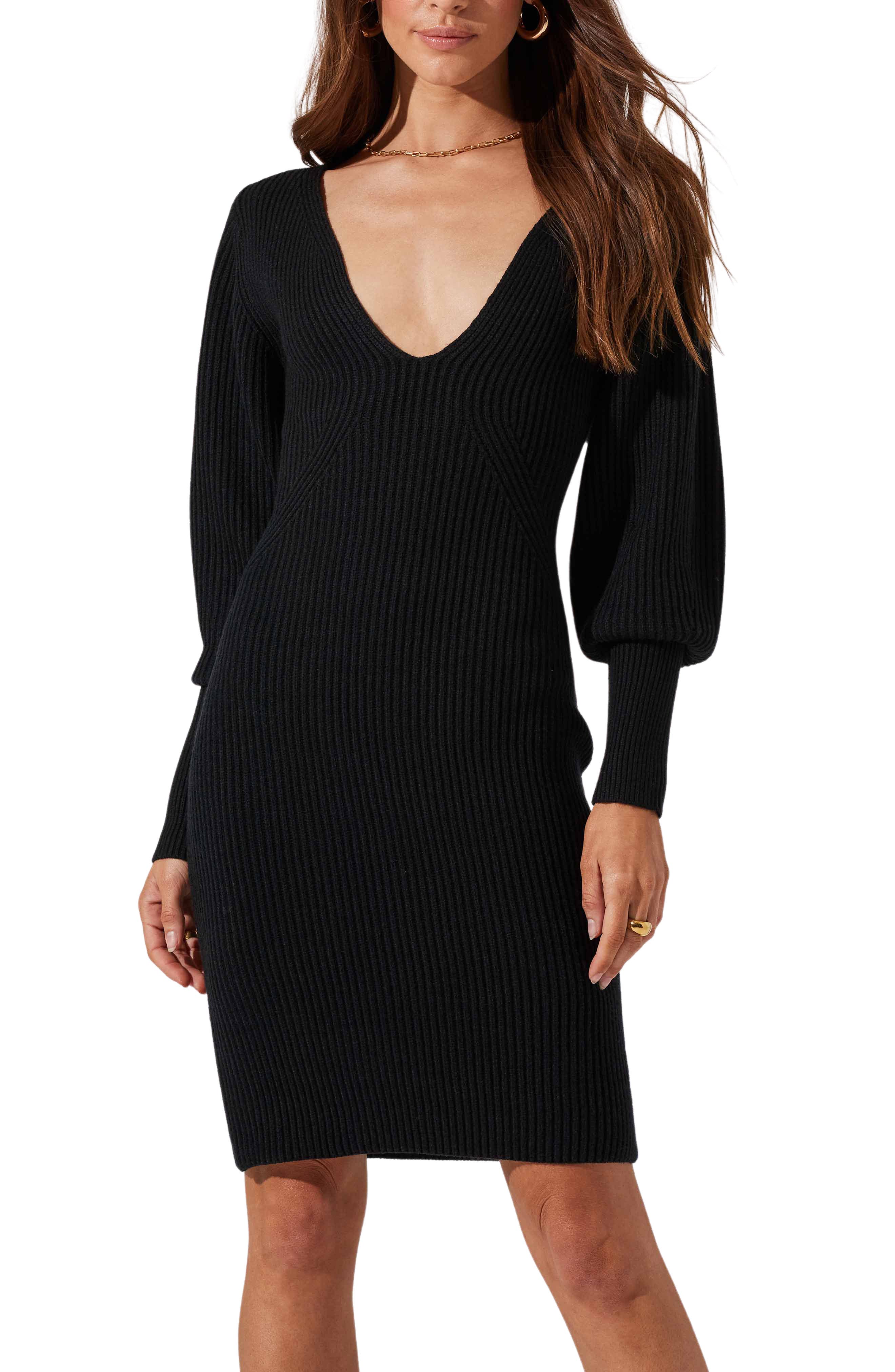 long v neck sweater dress