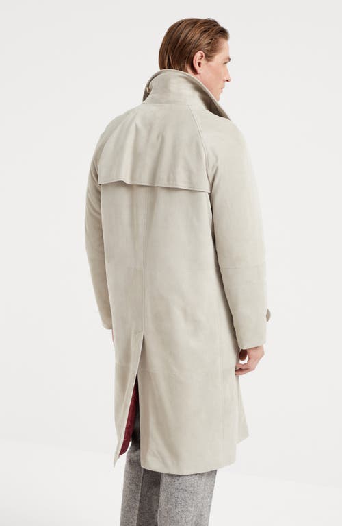 Shop Brunello Cucinelli Suede Overcoat In Stone Grey