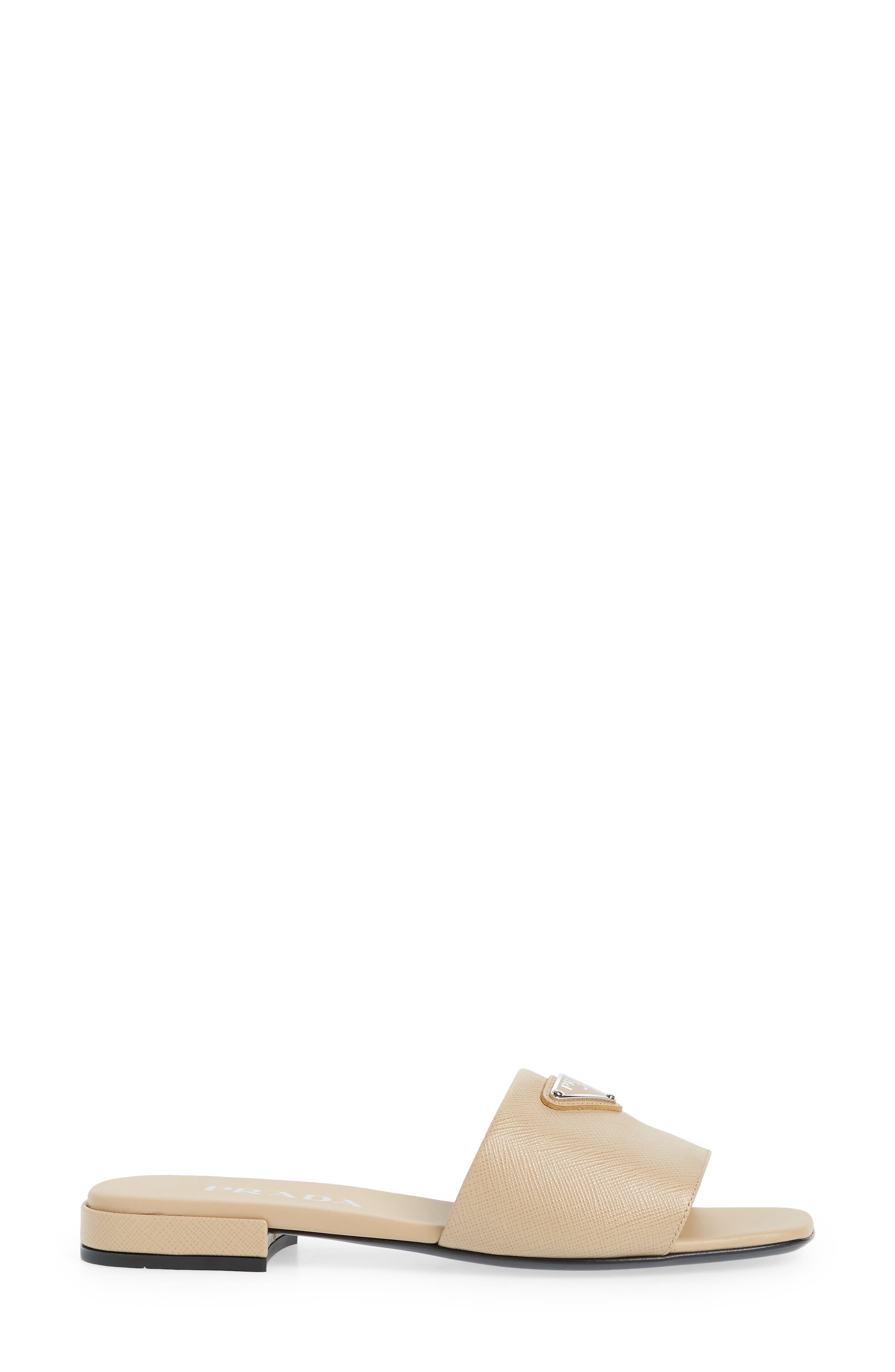 Prada Logo Slide Sandal in Sabbia | Smart Closet