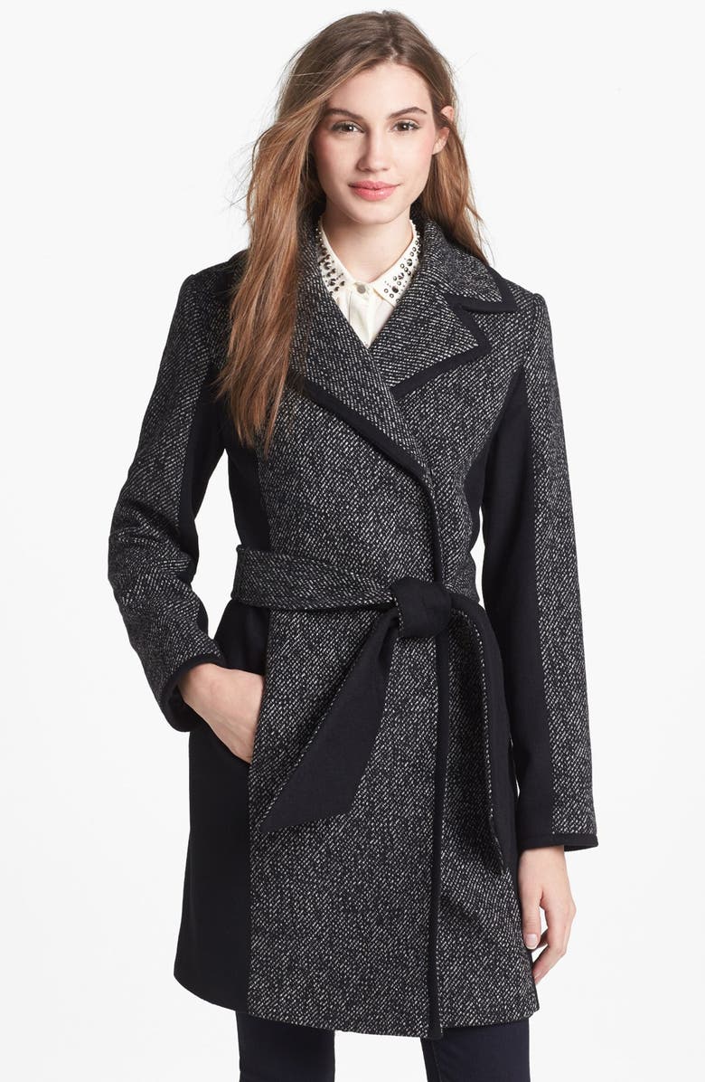 Kristen Blake Belted Colorblocked Tweed Coat (Petite) | Nordstrom