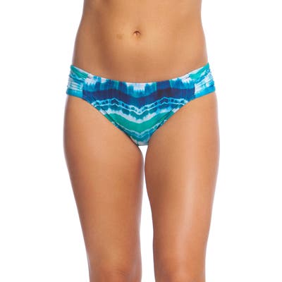 La Blanca Shirred Tie Dye Hipster Bikini Bottoms, Blue