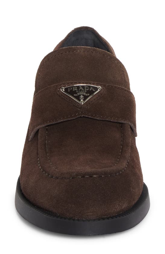 Prada Enamel Triangle-logo Suede Loafers In Moro