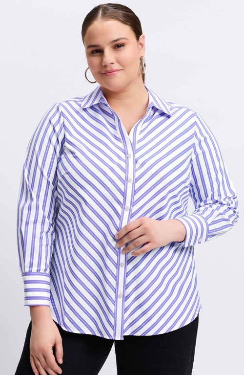 Foxcroft Mary Stripe Cotton Blend Button-up Shirt In Lapis/white