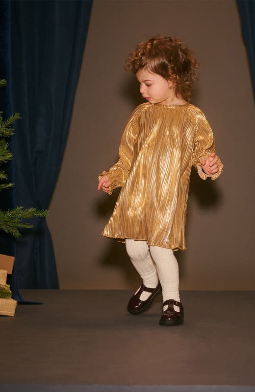 Shop Hatley Metallic Long Sleeve Plissé Party Dress In Gold