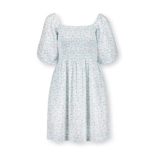 Shop Hope & Henry Organic Smocked Bubble Sleeve Dress In Pale Blue Vintage Floral