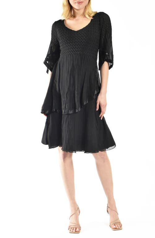 Komarov Tiered Charmeuse & Chiffon Cocktail Dress in Black 