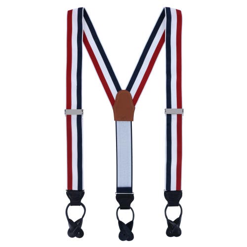 Trafalgar Balint 38mm Striped Non Stretch Grosgrain Ribbon Button End Suspenders In Red/ White/ And Blue