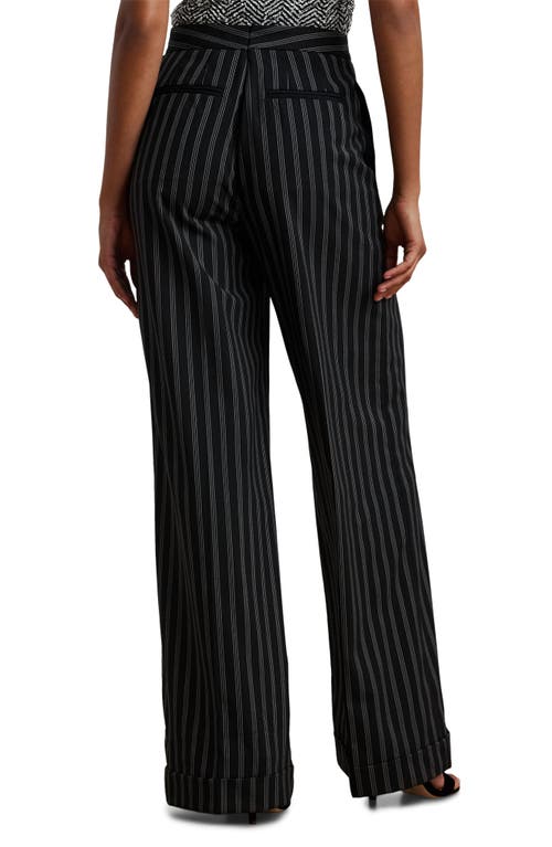 Shop Lauren Ralph Lauren Stripe Wide Leg Twill Pants In Black/cream