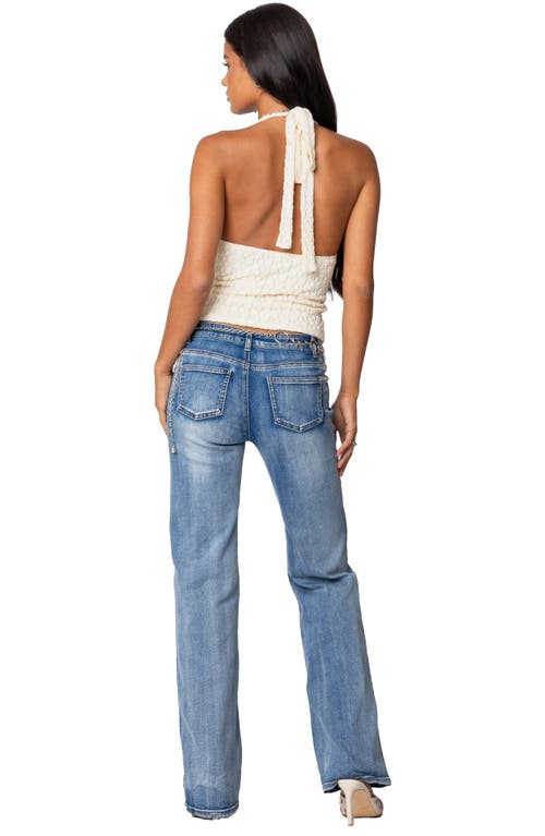 Edikted Low Rise Bootcut Jeans In Blue-washed