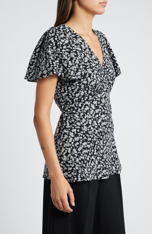 Shop Faithfull The Brand Boda Flutter Sleeve Top In Amaryllis Floral Black/white