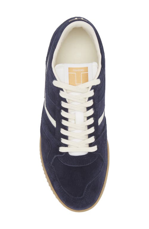 Shop Tom Ford Jackson Suede Low Top Sneaker In Navy/amber