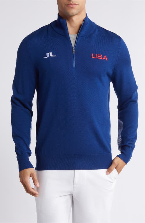 Shop J. Lindeberg Nathaniel Wool Quarter Zip Sweater In Estate Blue