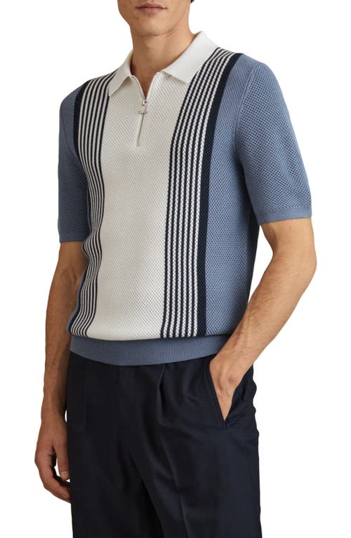 Reiss Berlin Open Stitch Half Zip Polo Sweater Blue/White at Nordstrom,