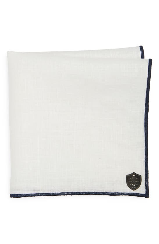Shop Clifton Wilson White Linen Pocket Square With Navy Trim
