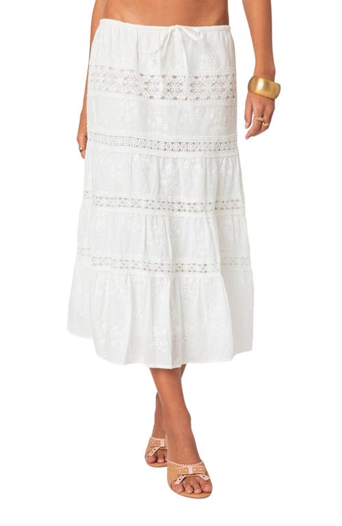 EDIKTED Eyelet Embroidery Cotton Midi Skirt White at Nordstrom,