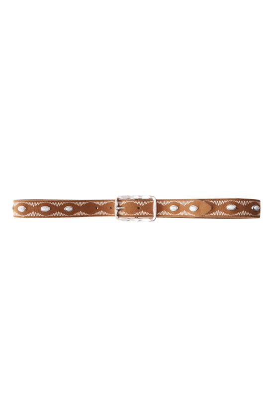 Shop Mango Embroidered Leather Belt In Brown