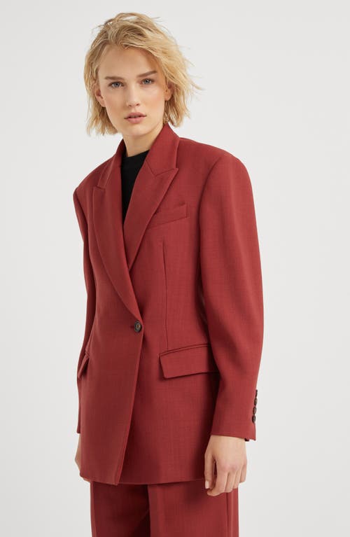 Shop Brunello Cucinelli Malfilé Virgin Wool Twill Blazer With Monili In Red