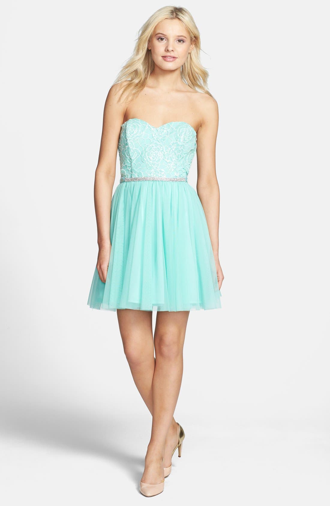 lace bodice fit and flare dress