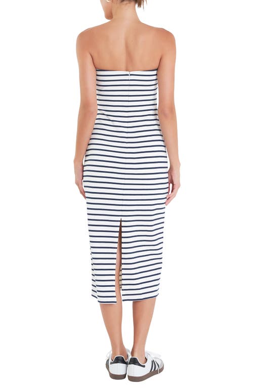 English Factory Stripe Strapless Cotton Midi Dress In White/navy