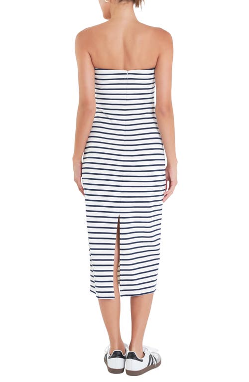 Shop English Factory Stripe Strapless Cotton Midi Dress In White/navy