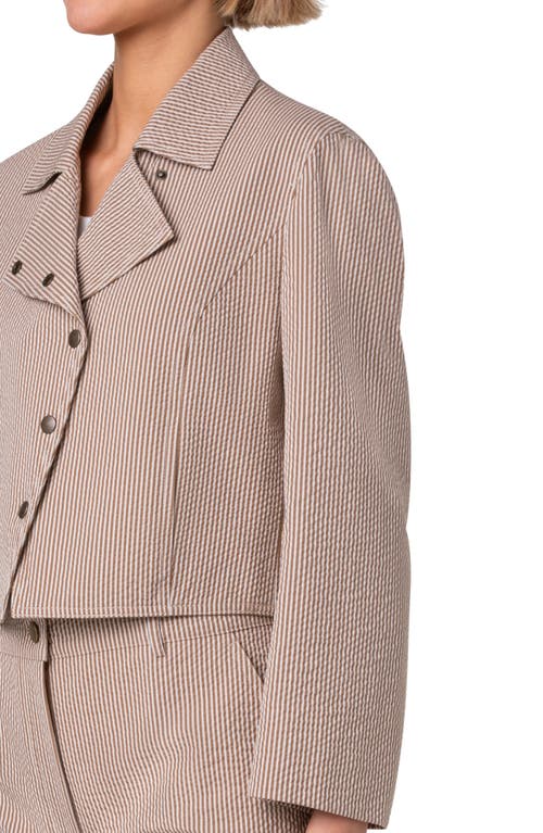 Akris Punto Seersucker Crop Moto Jacket In Toffee-cream