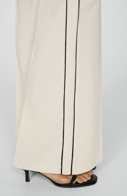 Shop Mango Side Stripe Knit Wide Leg Pants In Ecru