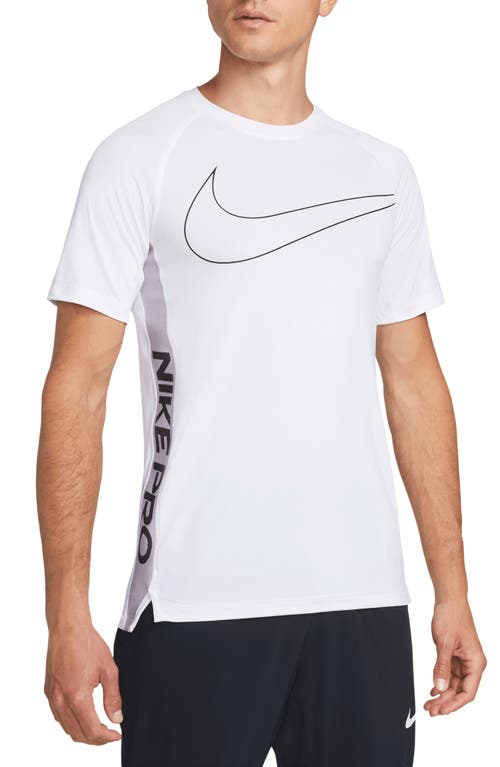 Nike Pro Dri-FIT Slim Fit Stretch T-Shirt in White/White/Black