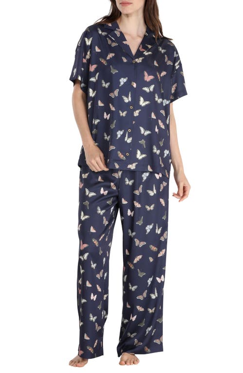 Shop Honeydew Intimates Honeydew Sunday Rest Print Short Sleeve Satin Pajamas In Nova Butterflies