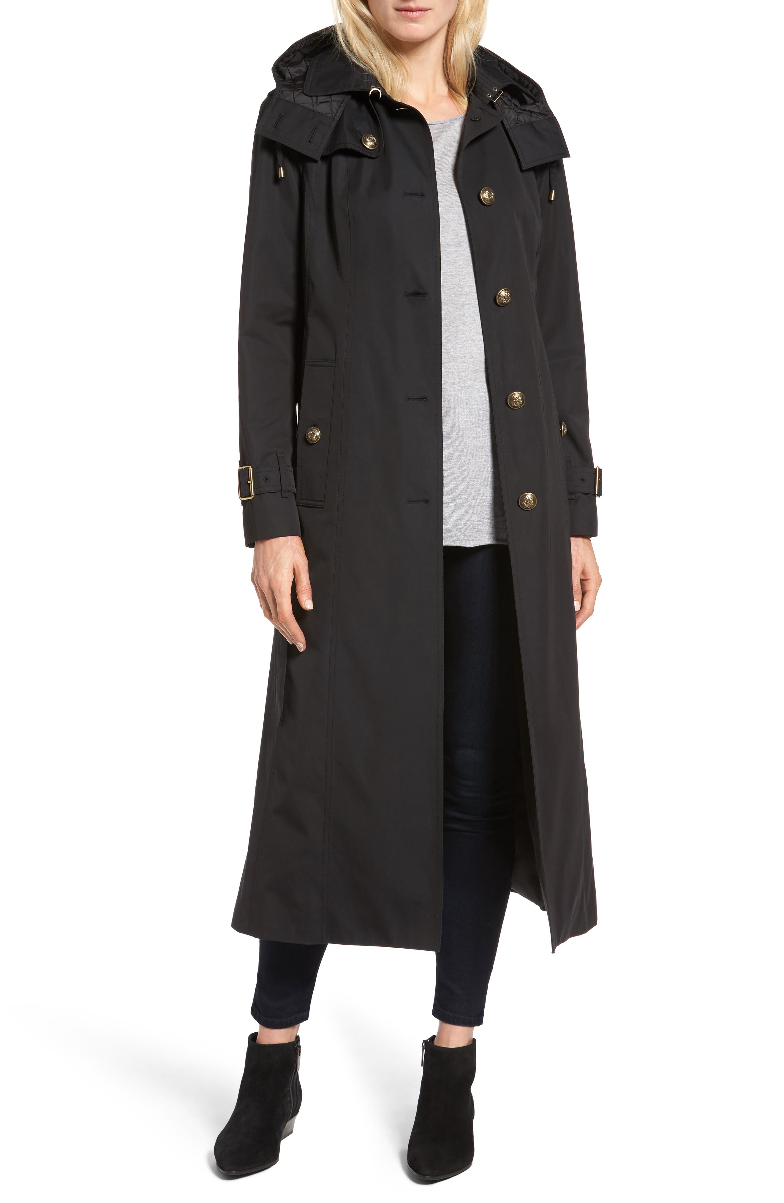 London Fog Hooded Single Breasted Long Trench Coat Nordstrom