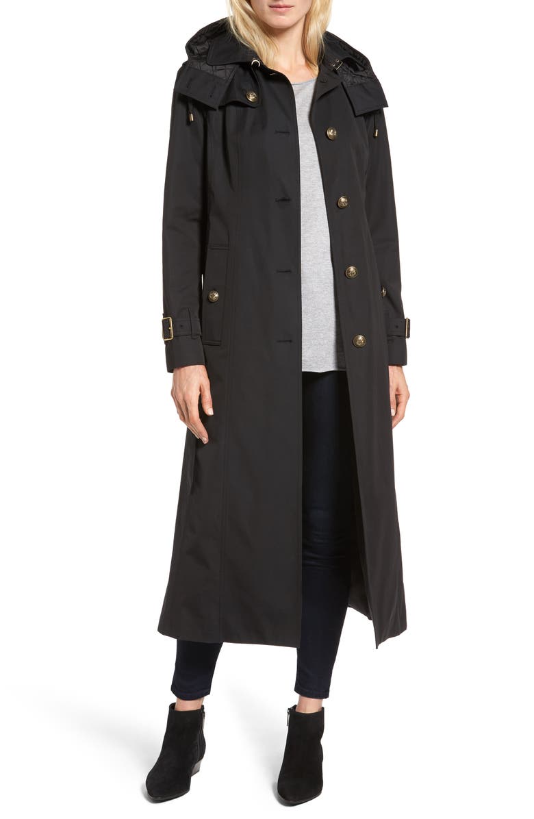 London Fog Hooded Single Breasted Long Trench Coat | Nordstrom