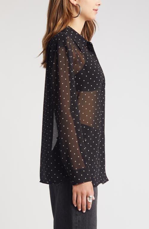 Shop Open Edit Sheer Button-up Shirt In Black Ode Dot