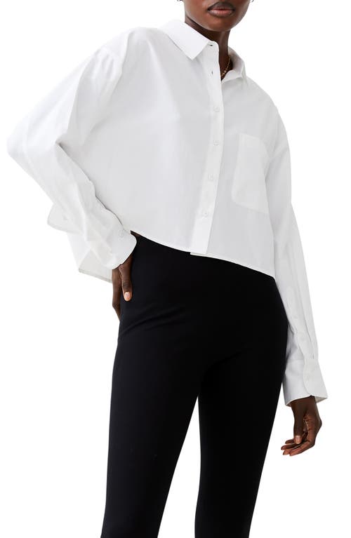French Connection Crop Poplin Button-Up Shirt Linen White at Nordstrom,