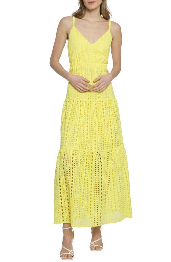 Donna Morgan For Maggy Cutout Tiered Eyelet Maxi Sundress In Yellow