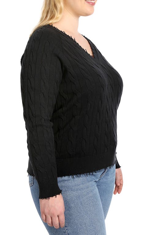 Minnie Rose Women's Frayed Cable-knit Sweater In Black