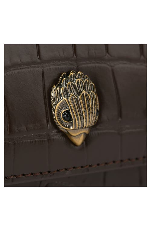 Kurt Geiger London Extra Small Bond Croc Embossed Leather Top Handle Bag In Dark Brown