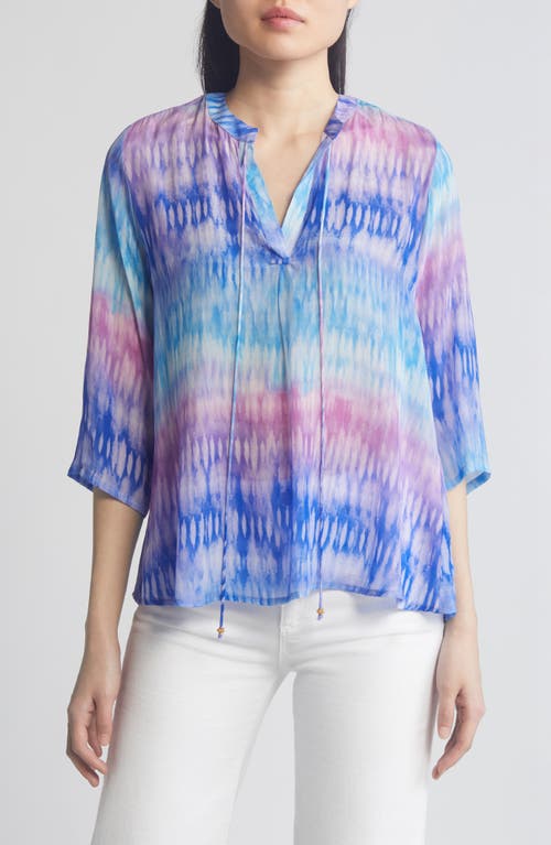 Shop Apny Tie Neck Top In Blue/purple Multi