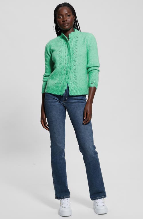 Shop Guess Macie Pointelle Detail Cardigan In Sea Glass Green