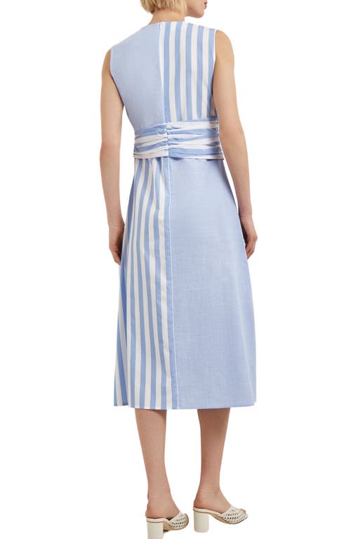 Misook Modern Fit Midi A-line Dress - Split Pattern Cotton In Blue/ivory