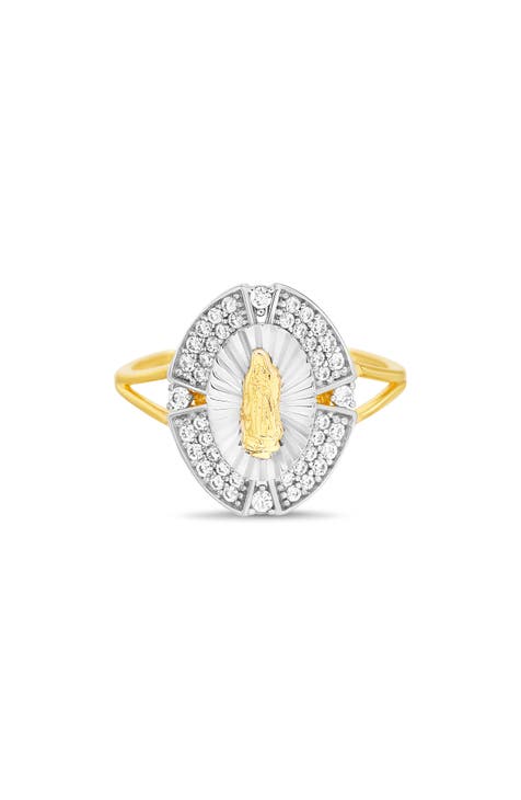 Two-Tone CZ Virgin Mary Ring