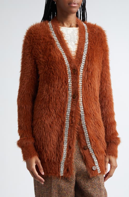 Shop Zimmermann Illustration Fluffy Crystal Embellished Faux Fur Cardigan In Spice