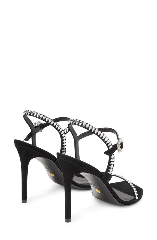 Stuart Weitzman Gemcut Crystal Suede Stiletto Sandals In Black