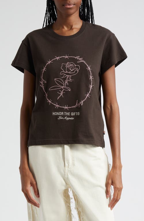 Barbwire Rose Embroidered Graphic T-Shirt in Black